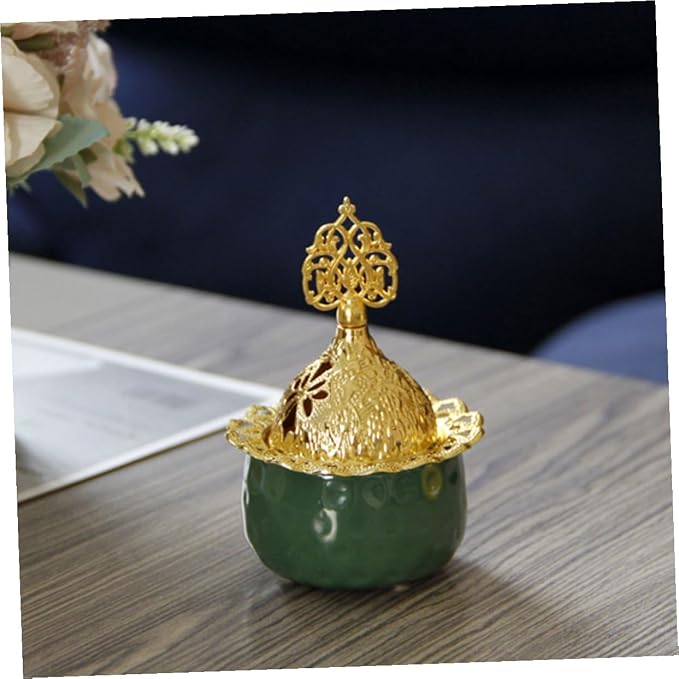 Elegant Green Ceramic and Metal Incense Burner - Image 5