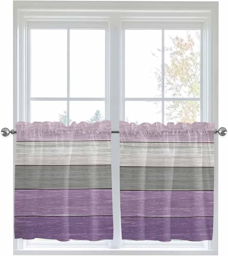 Country Wood Board Gray Purple Window Valance Curtains, Farmhouse Gradient - Image 6