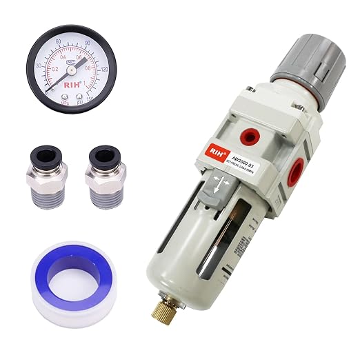 RIH 3/8"NPT Air Filter Pressure Regulator Combo Piggyback, 5 Micron Brass - Image 7