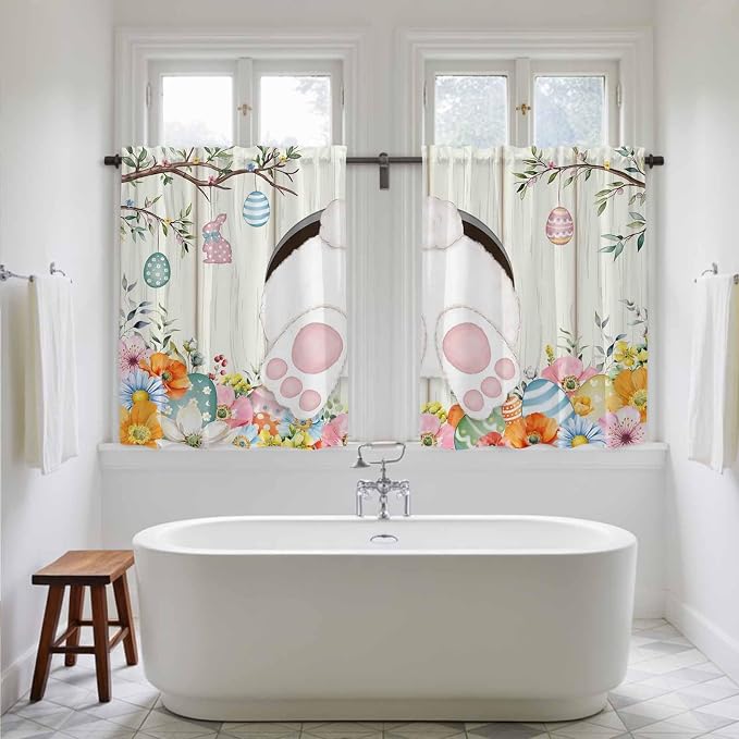 Easter Kitchen Tier Curtains 45 Inch Long 2 Panel Set, Rod Pocket Short Window - Image 5