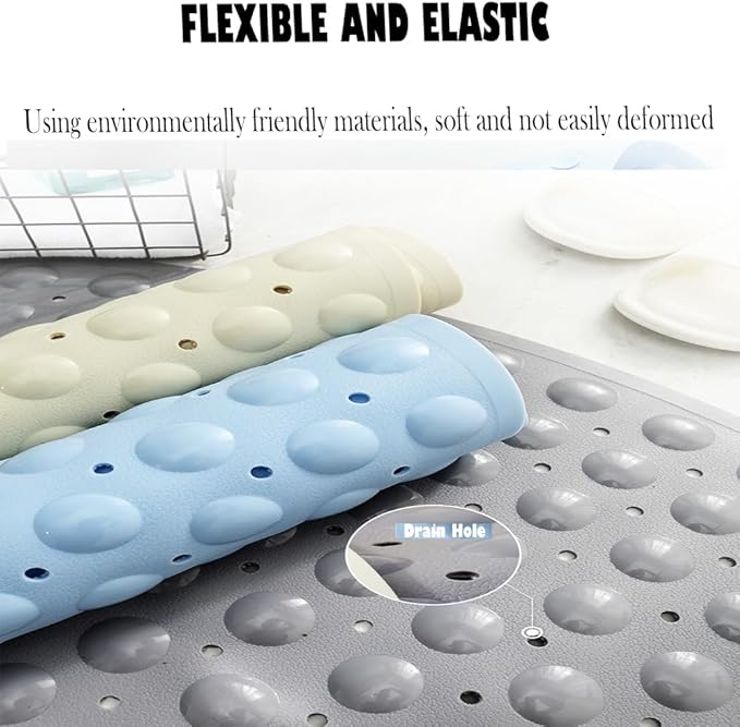 Mrcrypos Corner Shower Mats 25.5 x 25.5 Inches Bath Mat with Suction Cups and Drain Holes, Quick Dry Anti Slip Bathmat Machine Washable Shower Stall Mats for Bathroom, Baby Blue