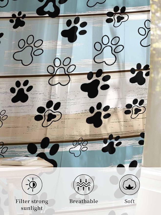 Sheer Curtains 54 Inch Length, Vintage Farmhouse Country Wood Grain Privacy - Image 6