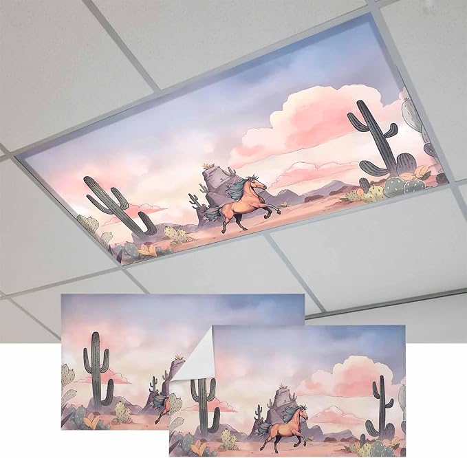 Fluorescent Light Covers for Drop Ceiling Watercolor Running Horse Cactus by Unknown