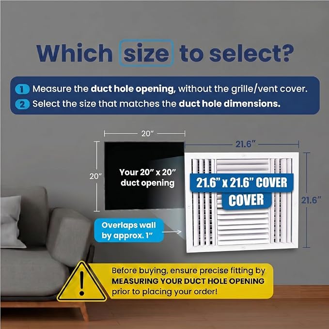 20x20 Aluminum 4-Way Air Vent Cover Wall Ceiling Register HVAC Duct Opening - Image 2