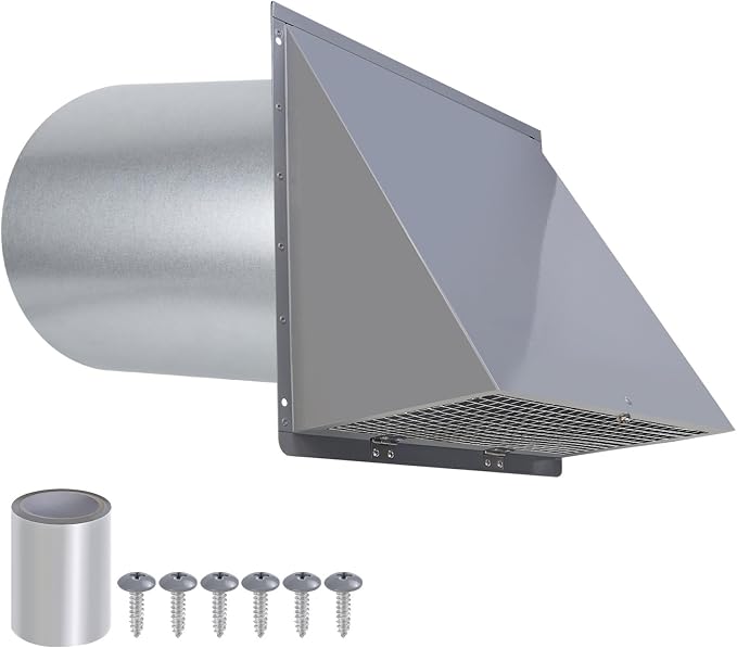 6 Inch Hooded Wall Vent with Screen and Damper, 6 Inch Exhaust Vent Cover Cap by JYINCPED