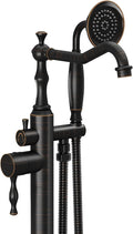 Oil Rubbed Bronze Standing Bathtub Faucet Freestanding Tub Filler High Pressure Single Handle Bathtub Filler Floor Mounted Brass Bathroom Stand Tub Faucets with Handheld Shower