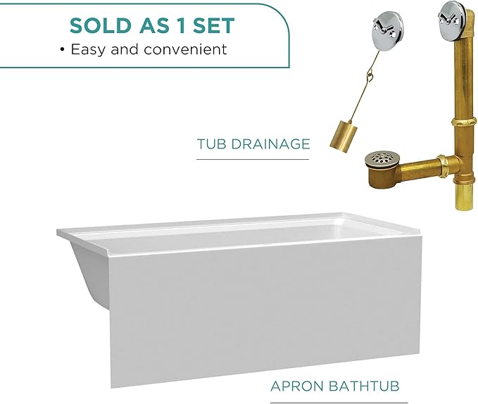 Fine Fixtures Acrylic, Fiberglass Alcove Soaking Bathtub with Integral Apron Front - Drain Included (66" x 36", Left Hand, White)