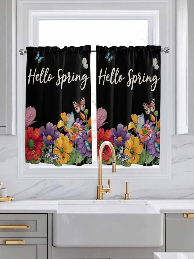 Spring Flowers Tier Curtains 45 Inches Long, Watercolor Country Colorful Floral - Image 3