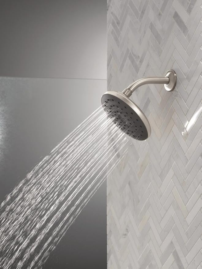 Delta PivotPro Brushed Nickel Rain Showerhead, Single Setting 7 Inch Round Shower Head, Showerheads, 1.75 GPM Flow Rate, SpotShield Brushed Nickel 75103SN