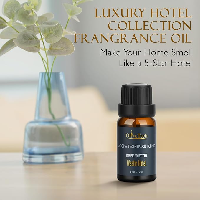 Hotel Diffuser Oil 20ml – Inspired by Westin Hotel Scent, OliveTech Aromatherapy Fragrance Oil for Cold Air & Ultrasonic Diffusers, Glass Bottle (0.68 fl oz)
