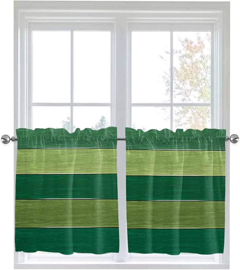 Farm Retro Green Wood Grain Window Valance Curtains, Rustic Wooden Plank - Image 9