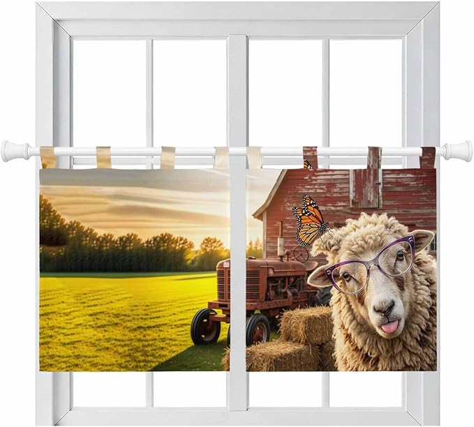 Farm Sheep Kitchen Curtains 36 Inch Length, Small Window Curtains Tab Top by Unknown