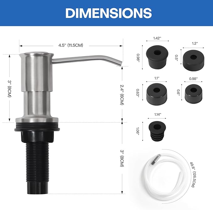 Soap Dispenser for Kitchen Sink, Brushed Nickel Built in Soap Dispensers, Stainless Steel Sink Soap Dispenser or Lotion Dispenser Pump with 47" Extension Tube Kit