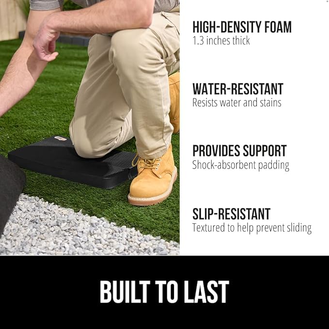 GORILLA GRIP Extra Thick Patent Pending Soft Foam Kneeling Pad, Supportive Large Cushion Knee Pads for Gardening, Baby Bath Time, Dirt and Water Resistant, Workout and Garden Supplies, 17.5x11, Black