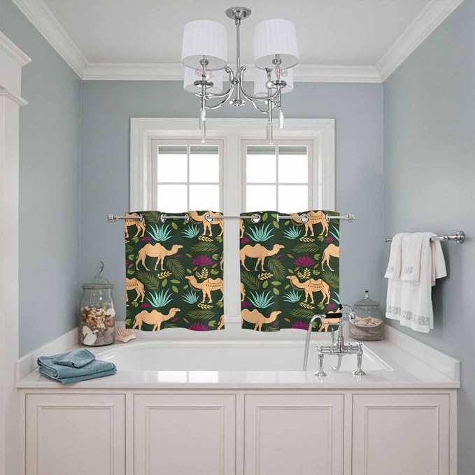 2 Panel Kitchen Cafe Curtains, Retro Desert Camel Sunlight Filtering Nature Air - Image 3