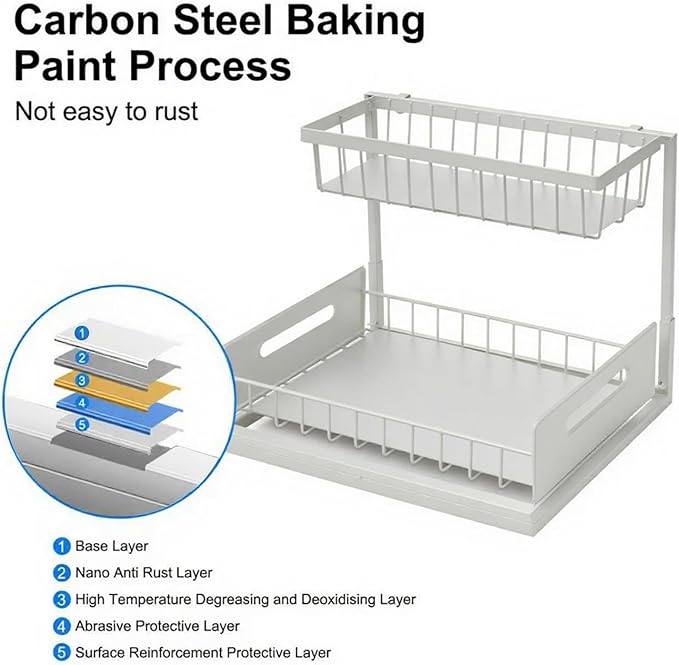 Under Sink Organizer Pull Out Kitchen Sink Organizer, 2 Tier L-Shape Bathroom Organizers and Storage with Sliding Drawer for Kitchen Bathroom Pantry (White, 1 Pack)