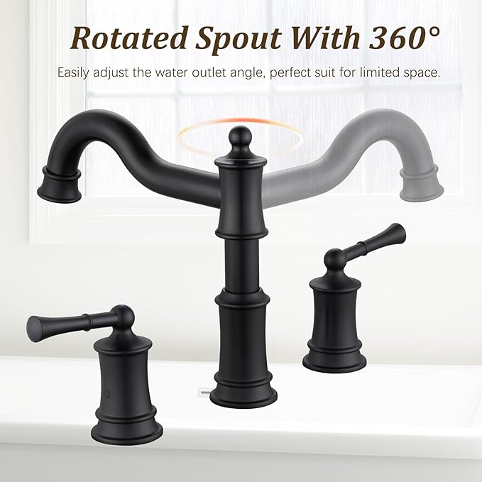 Roman Tub Faucet Classic Widespread Deck Mount Bathtub Faucet 3 Holes Brass High Flow Tub Filler, Rough in Valve Included, Matte Black