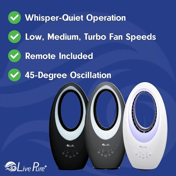 LivePure Bladeless Auto-Duster, Oscillating Fan w/Filter, Air Circulator - Image 3