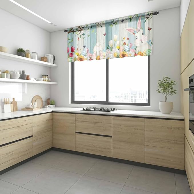 Easter Sheer Valances for Windows 54"x18", Light Filtering Kitchen Curtains - Image 6
