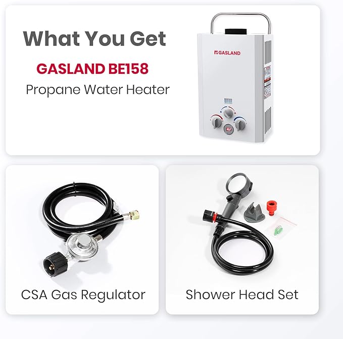 GASLAND BE158 Propane Portable Hot Water Heater | 1.58 GPM, 41,000 BTU | Outdoor Tankless Water Heater For Camping, Off-Grid Living
