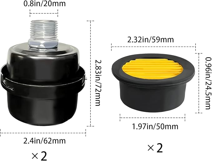 2 Pcs 1/2" Thread Air Compressor Silencer Filter, 20mm Metal Noise Muffler - Image 4