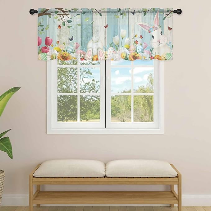 Easter Sheer Valances for Windows 42"x12", Light Filtering Kitchen Curtains - Image 4