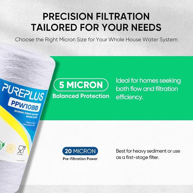 PUREPLUS 5 Micron 10 x 4.5 Whole House String Wound Sediment Filter - Image 3