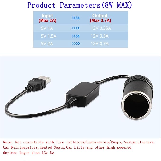 USB A Male to 12V Car Cigarette Lighter Socket Female Converter Cable - Image 7
