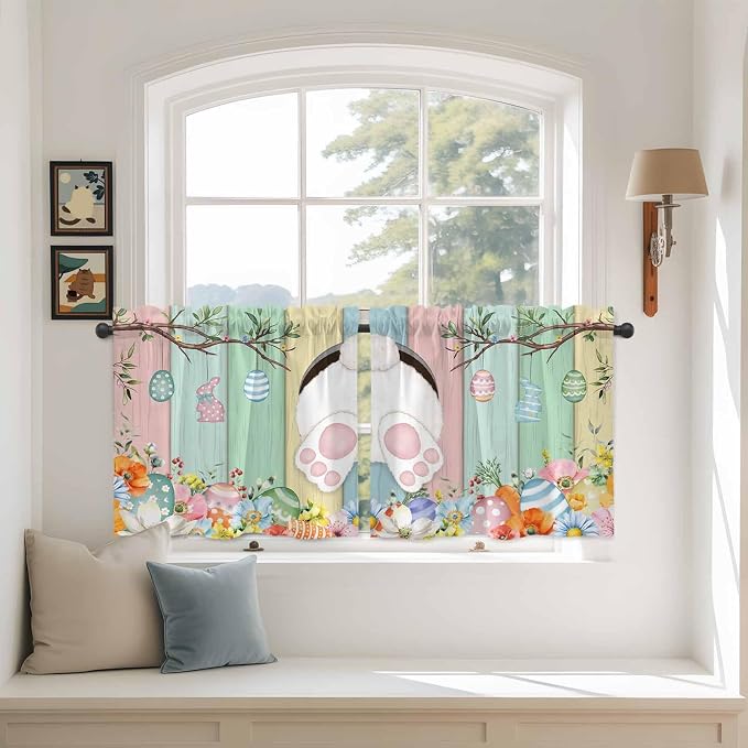 Easter Kitchen Tier Curtains 36 Inch Long 2 Panel Set, Rod Pocket Half Window by Unknown