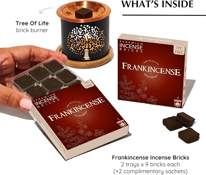 Frankincense Incense Bricks & Tree of Life Exotic Burner by Aromafume | 2 Trays - Image 3