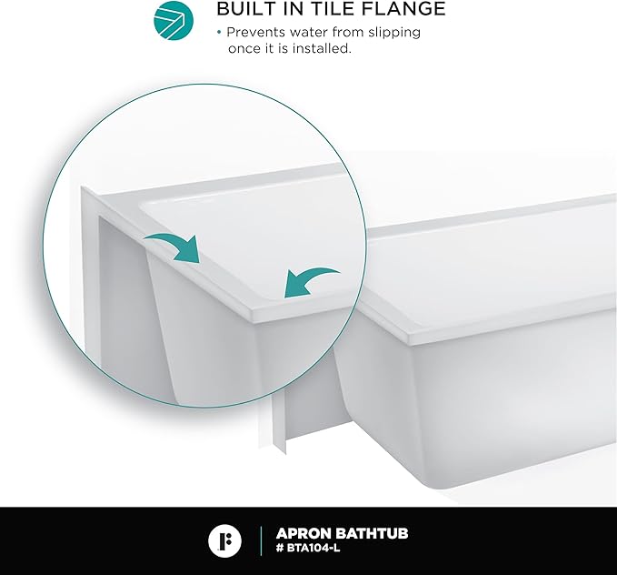 Fine Fixtures Acrylic, Fiberglass Alcove Soaking Bathtub with Integral Apron Front in Glossy White - Left Hand Drain, 60" x 30"