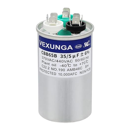 VEXUNGA 35/5 uF 35+5 MFD 370V or 440V Dual Run Start Round A/C Capacitor CBB65B by VEXUNGA