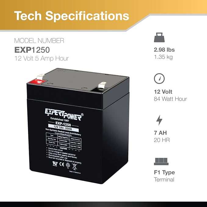 ExpertPower EXP1250-12V 5Ah Rechargeable SLA Battery - Image 3
