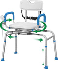 FSA/HSA Eligible Sliding Shower Chair Tub Transfer Bench for Bathtub with Swivel Seat, Shower Bench with Pivoting Arms, Height Adjustable Shower Seat, 350 lbs,White&Blue,Standard