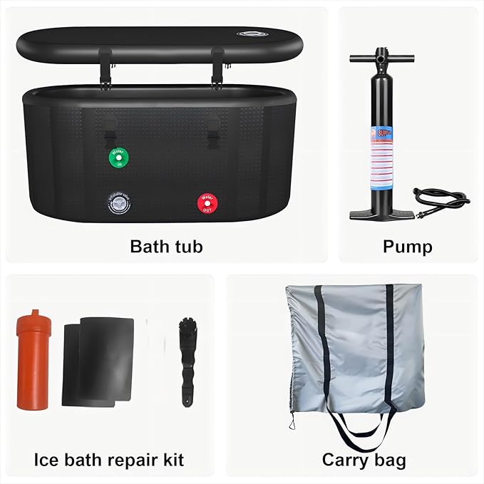 XXL Cold Plunge Tub for Athletes, Compatible with Water Chillers, 195 Gallon Inflatable Cold Plunge with Insulated Lid, Portable Ice Plunge Bathtub for Adult, Ice Tub Outdoor for Cold Water Therapy(C)