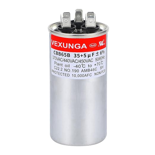VEXUNGA 35/5uF AC Capacitor 35 5 uF MFD 370/440/450 VAC CBB65B Dual Run Start by VEXUNGA