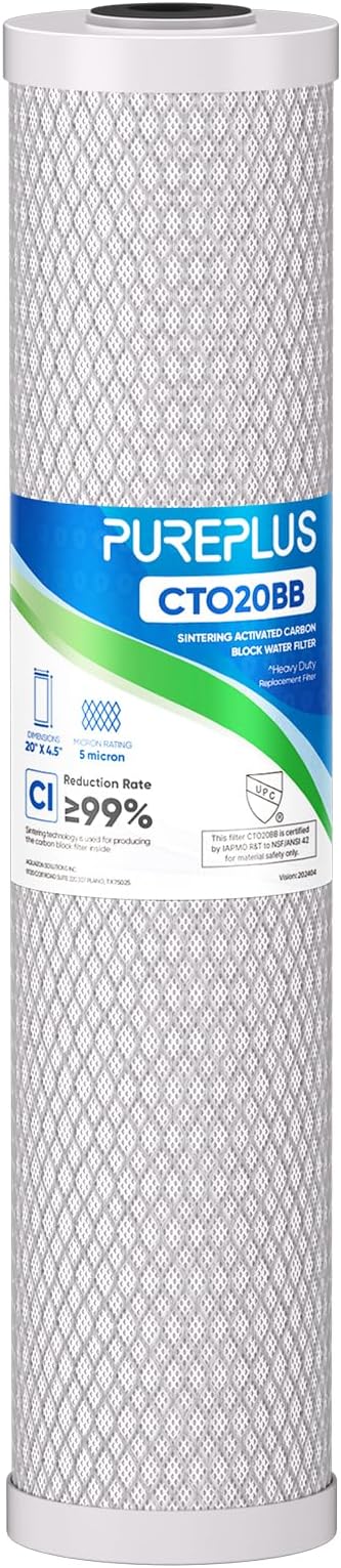 PUREPLUS 5 Micron 20" x 4.5" Whole House Coconut Shell Activated Carbon Water by PUREPLUS