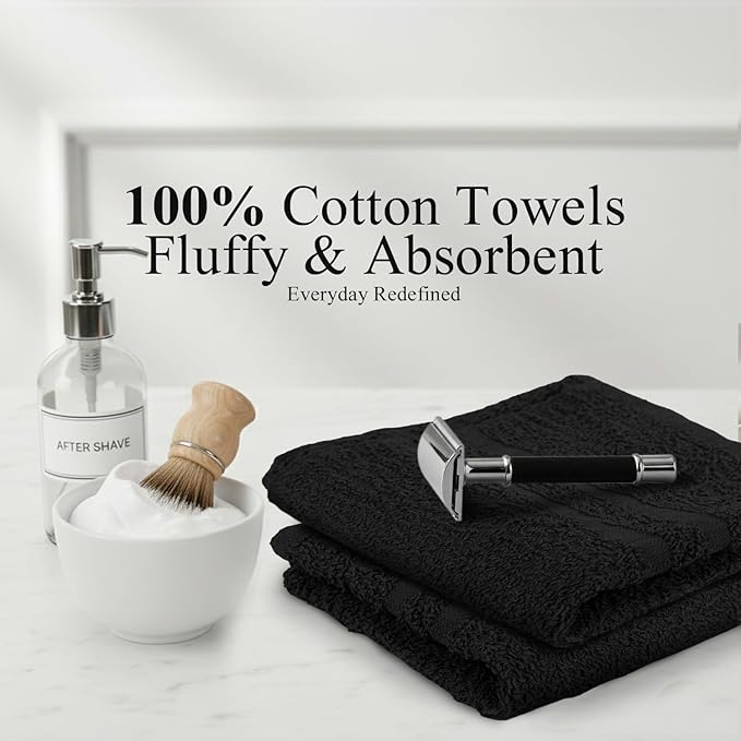 24 Pack Black Hand Towels 100% Cotton Spa Towels 16x27 inches Highly Absorbable Facial, Gym, Hair and Face Towels in Bulk