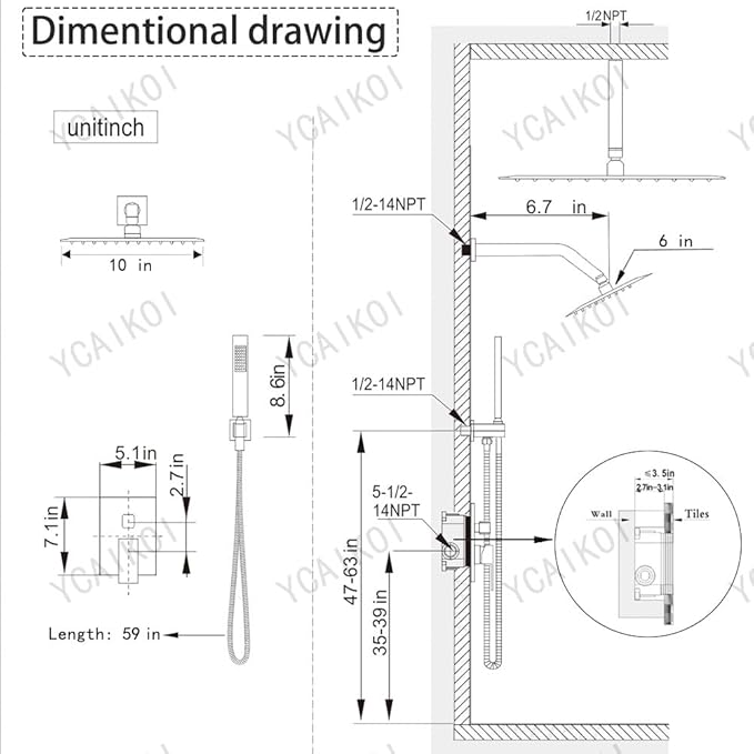 Brushed Nickel Shower System, Knob Switch Diverter Shower Faucet Set with High Pressure Handheld Spray, Ceiling Mount 10 Inch Shower Head with 6 Inch Wall Mount Shower Head