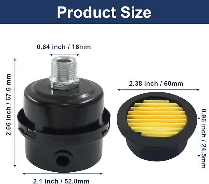 2 Pcs Air Compressor Silencer, 3/8 Inch Thread Intake Filter Muffler, 16 mm Air - Image 3