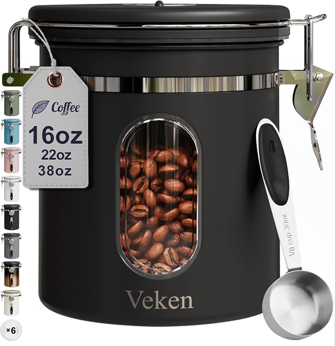 Veken Coffee Canister with Window, Airtight Stainless Steel Kitchen Food by Veken