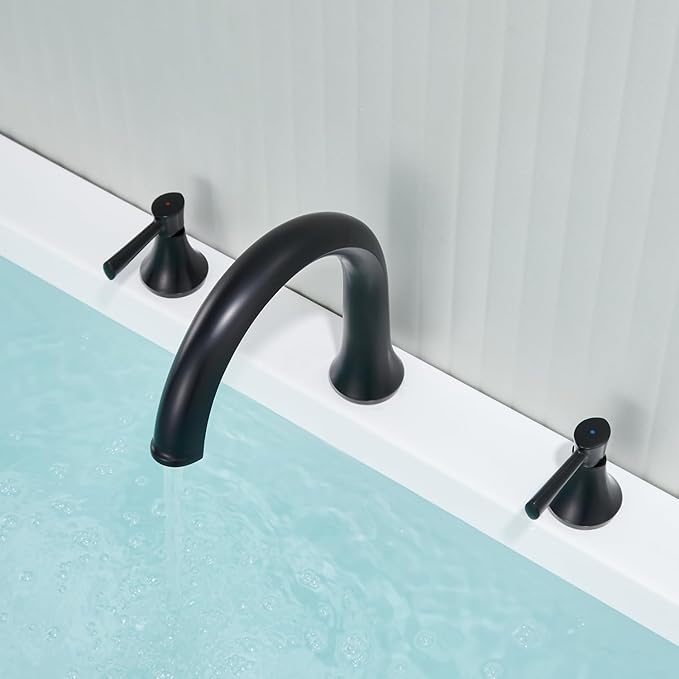 Roman Tub Faucet Deck Mount Tub Filler 2 Handles Black Bathtub Faucet Brass Bathroom Faucet