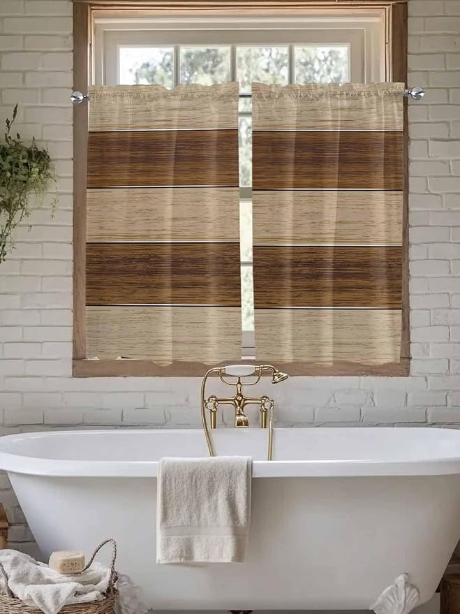 Retro Country Brown Wooden Board Window Valance Curtains, Farmhouse Gradient - Image 5