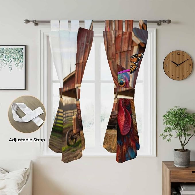 Farm Rooster Bathroom Curtains 63 Inch Length, Window Curtains Tab Top - Image 5