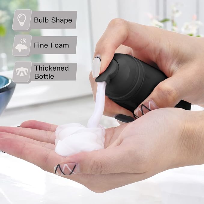 2oz Foam Bottle, Empty Travel Foaming Pump Dispenser for Hand Soap, Lash Cleanser, Shampoo (3PCS, Black)