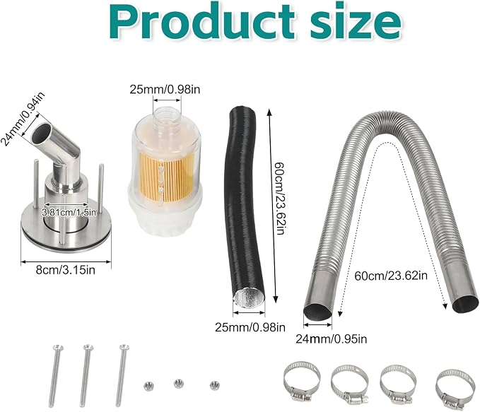 24mm Stainless Steel Exhaust Pipe Air Intake Filter and Pipe Double Wall - Image 7