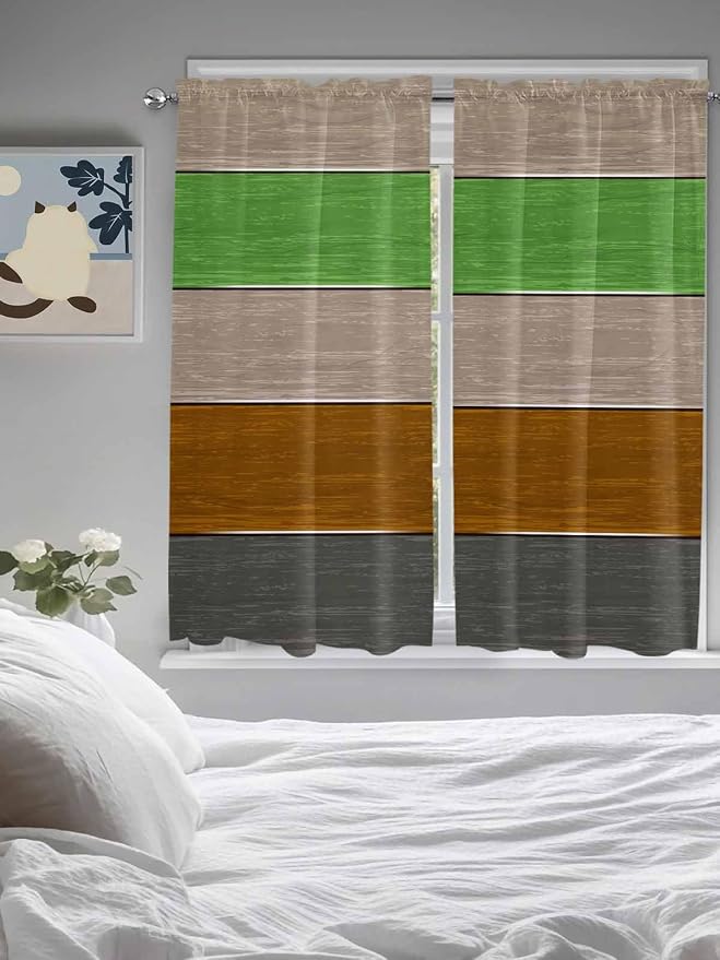 Farm Gray Green Brown Wood Grain Window Valance Curtains, Rustic Wooden Plank - Image 4