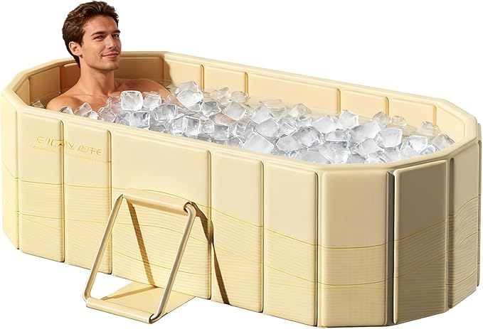 59" Portable Insulated Ice Bath Tub - Foldable Cold Plunge Tub for Athletes & Full-Body Soak - Quick Setup Freestanding Hot Spa Soaking Bathtub for Adults