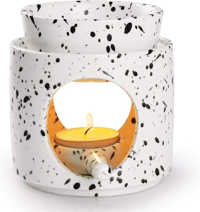 WD&CD Wax Melt Ceramic Oil Burner Black and White, Aroma Diffuser Essential Oil by WD%26CD