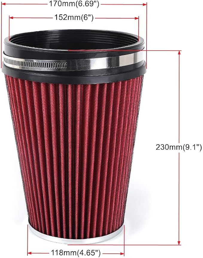 6" Inlet Cold Air Intake Filter Cone Replacement Performance Washable Clamp-On - Image 6